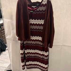 Studio One Burgundy and White Dress with Cardigan